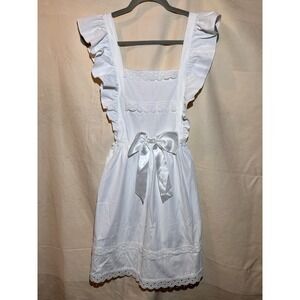 Romwe Lolita Women Ruffles Lace Dress Strappy Bow Retro Costume Apron Dress Q40